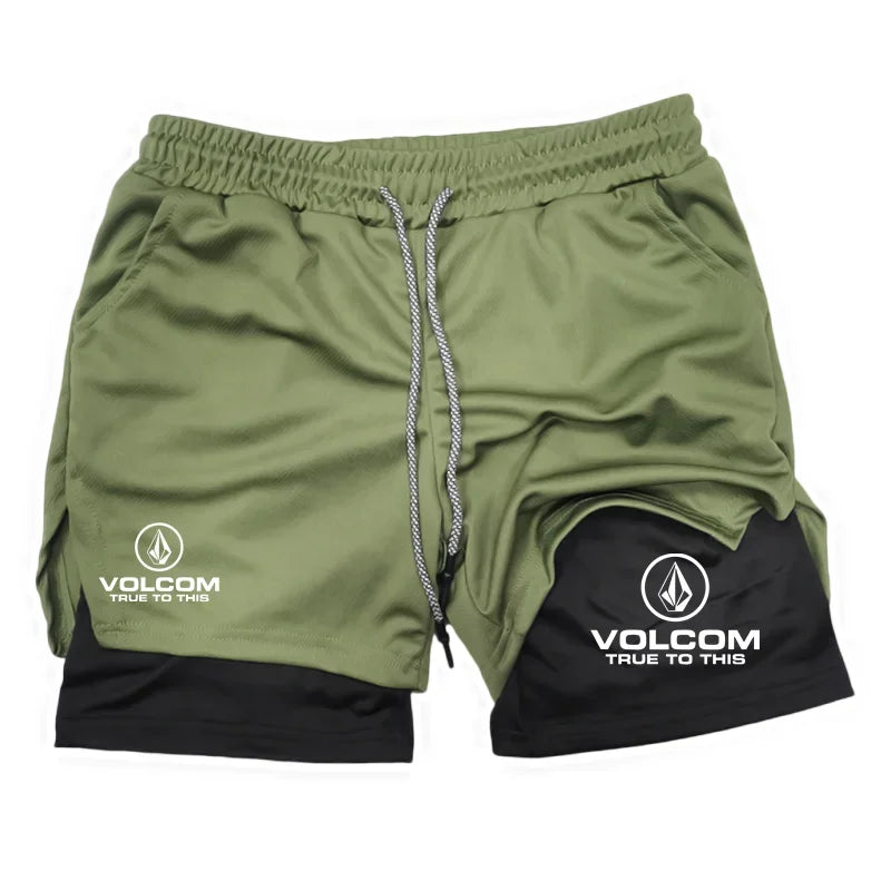 Best-selling VOLCOM men's 2-in-1 2026 running shorts fitness shorts fashionable casual sports shorts best-selling fitness shorts