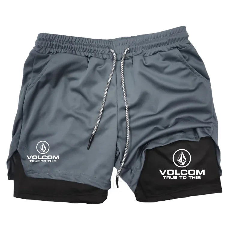 Best-selling VOLCOM men's 2-in-1 2026 running shorts fitness shorts fashionable casual sports shorts best-selling fitness shorts