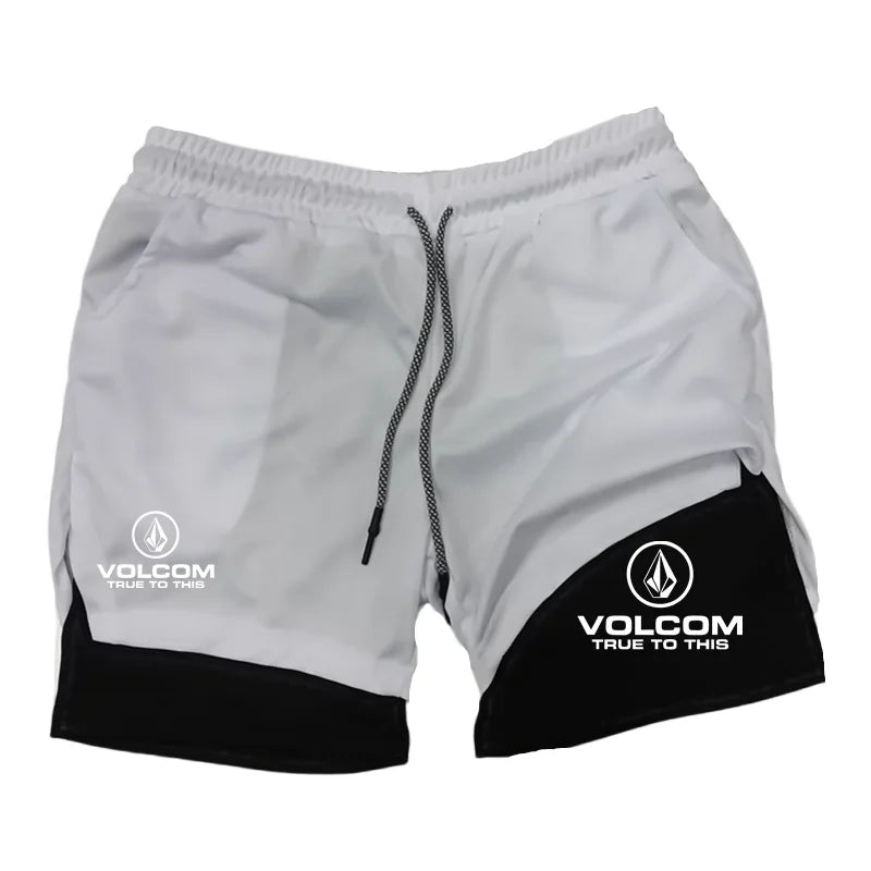Best-selling VOLCOM men's 2-in-1 2026 running shorts fitness shorts fashionable casual sports shorts best-selling fitness shorts