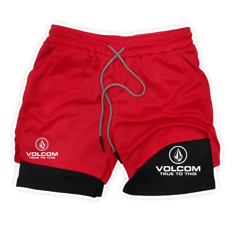 Best-selling VOLCOM men's 2-in-1 2026 running shorts fitness shorts fashionable casual sports shorts best-selling fitness shorts