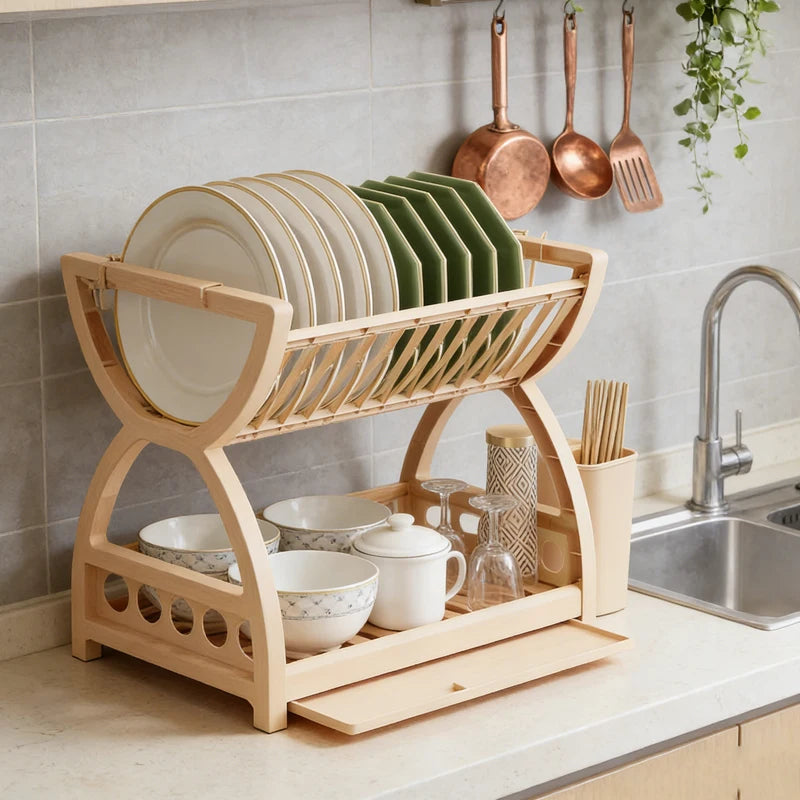 Eco-Friendly Pull-Out Kitchen Storage Rack with Double Layer Design